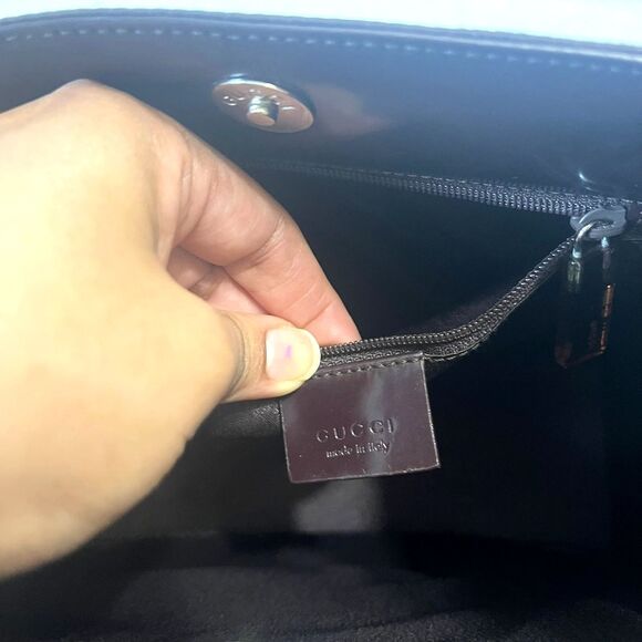 Vintage GUCCI Women's Bamboo Handle Hobo Satin Brown Shoulder Handbag - Picture 5 of 13